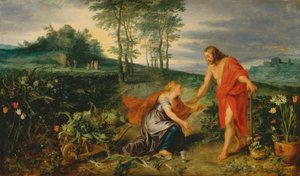 Kristus ilmestyy Maria Magdaleenalle pääsiäisaamuna (Noli me tangere), noin 1626 (öljy puulle). tekijältä Jan & Rubens P.P. (1577 1640) Brueghel