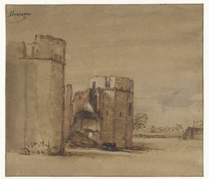 Näkymä Honingenin linnalle lähellä Rotterdamia tekijältä Jan Ruyscher (attributed to)