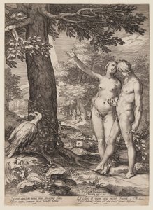 Aatami ja Eeva ennen tiedon puuta, teoksesta History of the First Parents of Man (Ihmisen ensimmäisten vanhempien historia) tekijältä Jan Saenredam