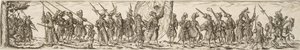 Sotilasjuna, keskellä lipunkantaja tekijältä Jan Theodor de Bry