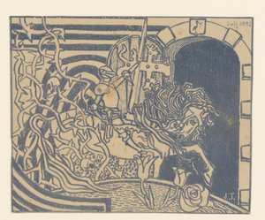 Luettelon kansi, jossa ritari hevosen selässä tekijältä Jan Toorop