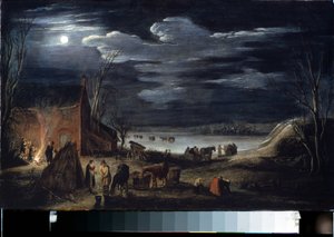 Talvi (Talvi). Jan II van de Velden (1593-1641) maalaus. Öljy puulle, 30 x 44,5 cm. Flanderin taide, barokkitaide. Eremitaaši, Pietari. tekijältä Jan Van de II Velde