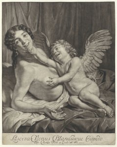 Venus ja Amor Lustful Venus ja Gentle Cupid (otsikko esineessä) tekijältä Jan Verkolje (I)