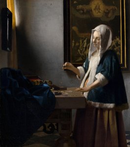 Nainen pitelee tasapainoa, c. 1664.