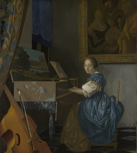 Nuori nainen istuu neitsyt. Noin 1670-72 tekijältä Jan Vermeer van Delft