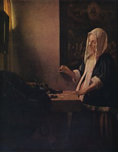 Nainen pitelee tasapainoa, c1664 tekijältä Jan Vermeer van Delft