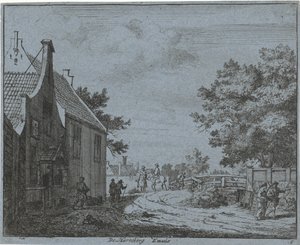 Näkymä majatalolle Emaus Harreberg Emaus (otsikko esineessä) Haarlemin alueen maisemat (sarjan nimi) Geigten Haarlemin ulkopuolella, Valmis. J.V.V. (sarjan otsikko objektissa)
