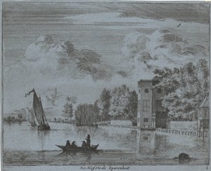 Näkymä Savenhout-kodille Haarlemissa Hofstede Sparenhout (otsikko esineessä) Haarlemin alueen maisemat (sarjan nimi) Geigten Haarlemin ulkopuolella, Valmis. J.V.V. (sarjan otsikko objektissa)