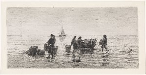 Kalastajat tyhjentävät sloopin rannalla