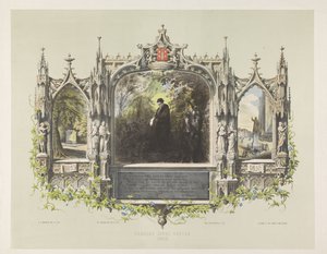 Laurens Costerin muistolaatta patsaan paljastuksen yhteydessä 1856 Haarlemissa Laurens Jansz. Coster 1423 (otsikko esineessä)