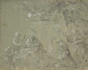 Temptation of St. Anthony recto, Fantastic Landscape verso, ca. 1520. tekijältä Jan Wellens de Cock.