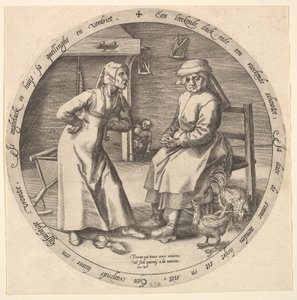Nuhteleva nainen ja kaakeva kana, n. 1568.