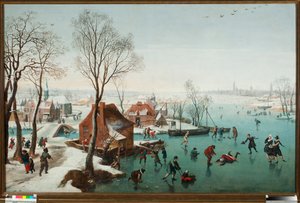 Joulukuu, luistelijat järven gelellä (joulukuu, luistelijoita jääjärvellä) Jan Wildensin (1586-1653) maalaus