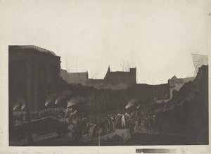 Lodewijk Napoleon vierailee Rapenburgin raunioilla Leidenissä ruutilaivan räjähdyksen jälkeen 12. tammikuuta 1807 tekijältä Jan Willem Pieneman