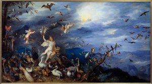 Ilman allegoria Nuori alaston nainen kaikkien lintujen ympäröimänä. Jan Brueghelin maalaus Le Vieux kutsuu Brueghel de Veloursia (Brueghel tai Brueghel tekijältä Jan the Elder Brueghel