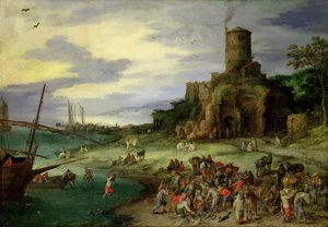 Kalastajat rannalla tekijältä Jan the Elder Brueghel