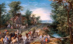 Tiekohtaus matkustajien ja karjan kanssa, n. 1611 (öljy tammipaneelille) tekijältä Jan the Elder Brueghel
