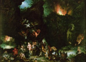 Pyhän Antoniuksen kiusaus - Helvetti, 1594 (öljy kuparille) tekijältä Jan the Elder Brueghel