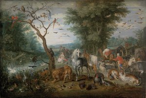 Paratiisimaisema eläinten kanssa - Peinture de Jan Brueghel nuorempi (1601-1678) - 1613-1615 - Öljy puulle - 61x90,2 - Szepmuveszeti-museo, Budapest