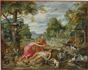 Aabelin kuolema, Aadamin ja Eevan tarinasta tekijältä Jan Brueghel the Younger