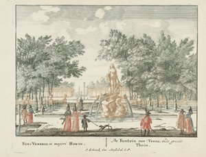 Venus-suihkulähde Het Loo Palacen suuressa puutarhassa Gesichte van het Famous Loo kuten muut kuninkaalliset talot (sarjan nimi) Admirandorum quadruplex spectaculum (sarjan nimi)