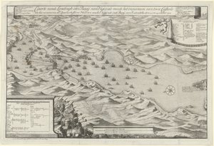 Lahden taistelu Vigossa ja Espanjan hopealaivaston valtaus, 1702 Caarte vande Landingh Vigosin lahdella osana kahden Casteelin vangitsemista ja Baayssa ankkuroidun Espanjan hopealaivaston vangitsemista Redondella denin puolesta