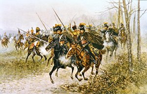 Napoleon ja hänen esikuntansa yllättyivät kasakoista (akvarelli paperilla)