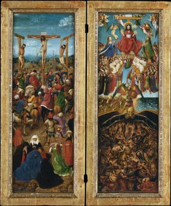 Ristiinnaulitseminen; Viimeinen tuomio, n. 1440-1441 (öljy kankaalle siirretty puusta) tekijältä Jan van Eyck