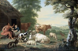 Arkadian maisema paimenten ja karjan kanssa tekijältä Jan van Gool