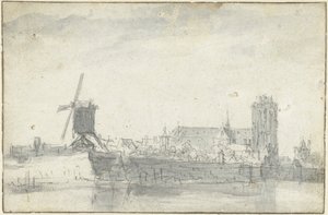 Näkymä Dordrechtiin vedestä tekijältä Jan van Goyen (possibly)