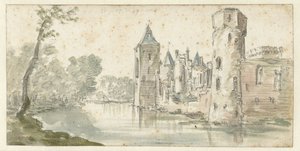 Näkymä Egmondin linnalle tekijältä Jan van Goyen (possibly)
