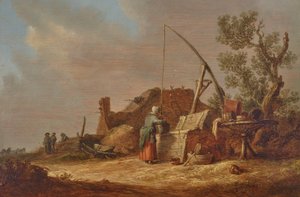 Maisema ja nainen kaivon äärellä tekijältä Jan van Goyen