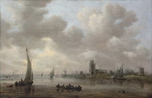 Näkymä Maas-joelle ja sen takana sijaitsevaan Dordrechtiin tekijältä Jan van Goyen