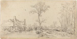 Mökki joen rannalla tekijältä Jan van Goyen