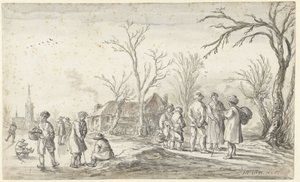 Figuurit kylässä talvella tekijältä Jan van Goyen