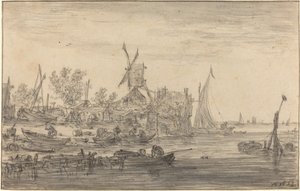 Foreshore kohtaus tuulimyllyllä tekijältä Jan van Goyen