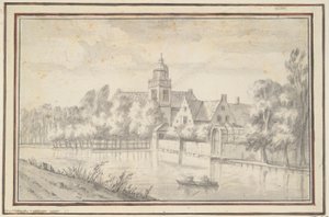 Näkymä linnalle ja talolle joen rannalla tekijältä Jan van Goyen