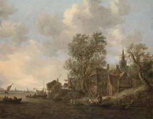 Näkymä kaupunkiin joen varrella tekijältä Jan van Goyen
