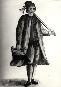 Työläinen Venetsian Arsenalista (akvarelli paperille) (m/w kuva) tekijältä Jan van Grevenbroeck