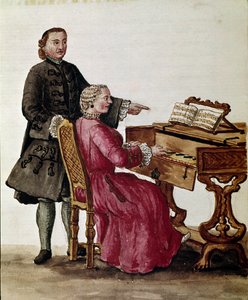 Laulaja (Oopperalaulaja soittaa pianoa) Akvarellipiirros ja muste on otettu Jan van Grevenbroekilta (tohtori Giovanni Grevenbroich (Grevenbroich) (1731-1807)) tekijältä Jan van Grevenbroeck