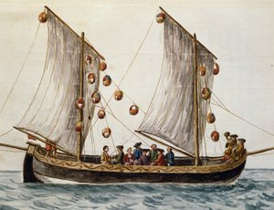 Venetsialainen vene, joka on koristeltu Lunastajan juhlaa varten, kirjoittanut Jan Grevenbroeck (1731-1807), akvarelli, Italia tekijältä Jan van Grevenbroeck