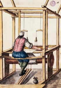 Weaver, kuvitus Jan van Grevenbroeck (1731-1807) käsikirjoituksesta Venetsialaisten mekko, Italia tekijältä Jan van Grevenbroeck