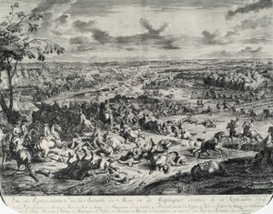 Taistelukohtauksia: Dumont et Rousset, Histoire militaire du Prince Eugene (1663-1736), kahdeksan kaiverruksen sarja. tekijältä Jan van Huchtenburgh