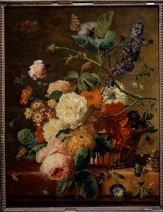 Kukkakori perhosilla. Jan Van Huysumin (1682-1749) maalaus Ec. Hol. tekijältä Jan van Huysum