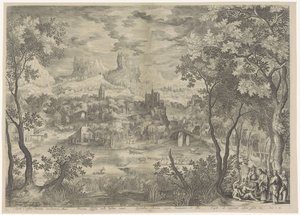 Landschap tapasi Christus die een demon uitdrijft bij een stomme man Hän karkottaa kurjan lordi Cacodaemonan, myytin pakkomielle, hän lausuu kaunopuheisia sanoja hengille, Kristus hallitsee stigialaisia ​​ja pakottaa heidät luopumaan istuimestaan Kuninkaal