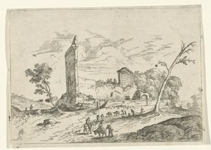 Maisema roomalaisten raunioiden ja aasinpaimenten kanssa tekijältä Jan van Ossenbeeck (attributed to)