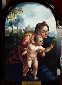 Neitsyt ja lapsi (Neitsyt ja lapsi). Jan Van Scorelin (1495-1562) maalaus. Öljy puulle, 66 x 45 cm