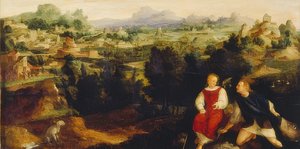 Tobias enkelin kanssa maisemassa. 1521 tekijältä Jan van Scorel