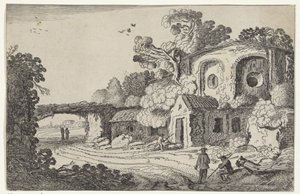 Landschap tapasi oude burchtin Rauniot maisemassa (sarjan nimi) Muinaiset rauniot ja eräät kauneimpia alueita (sarjan nimi) tekijältä Jan van de Velde (II)