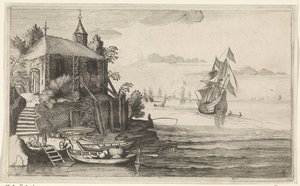 Kaksimestari rannikolla, jossa on kappeli Merimaisemat (sarjan nimi) tekijältä Jan van de Velde (II)